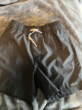 Huk Black Swim Shorts with White Drawstring